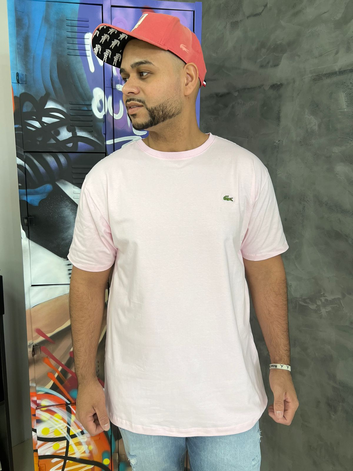 Camiseta Linha Griff Lacoste Rosa